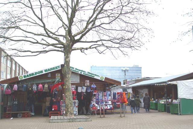 Basildon town centre market stalls